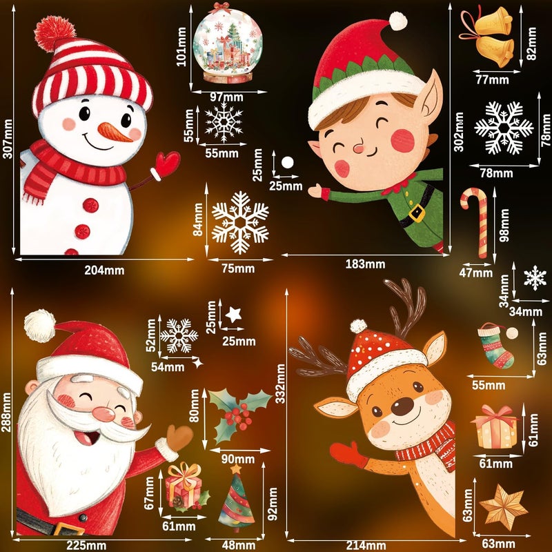 FCZon Star 102PCS Christmas Window Stickers for Glass Windows,Double Sided Snowflakes Xmas Window Clings,Reusable Static Santa Claus Reindeer Snowman Christmas Decals,Winter & Holiday Decorations - Image 3
